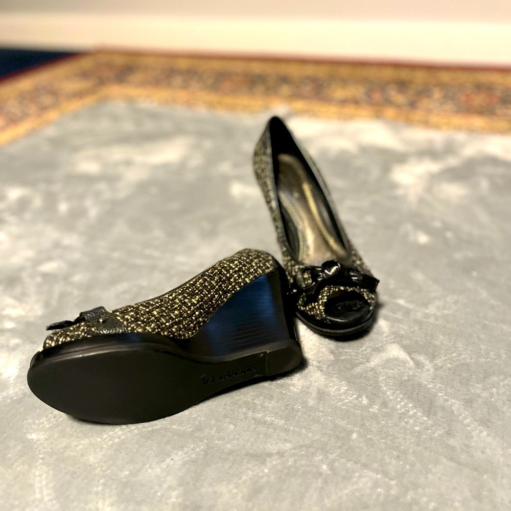 Sperry Top Sider peep toe wedge leather tweed NWOT Size 8